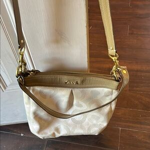 Coach Cream and Tan Crossbody Bag with Gold Hardware